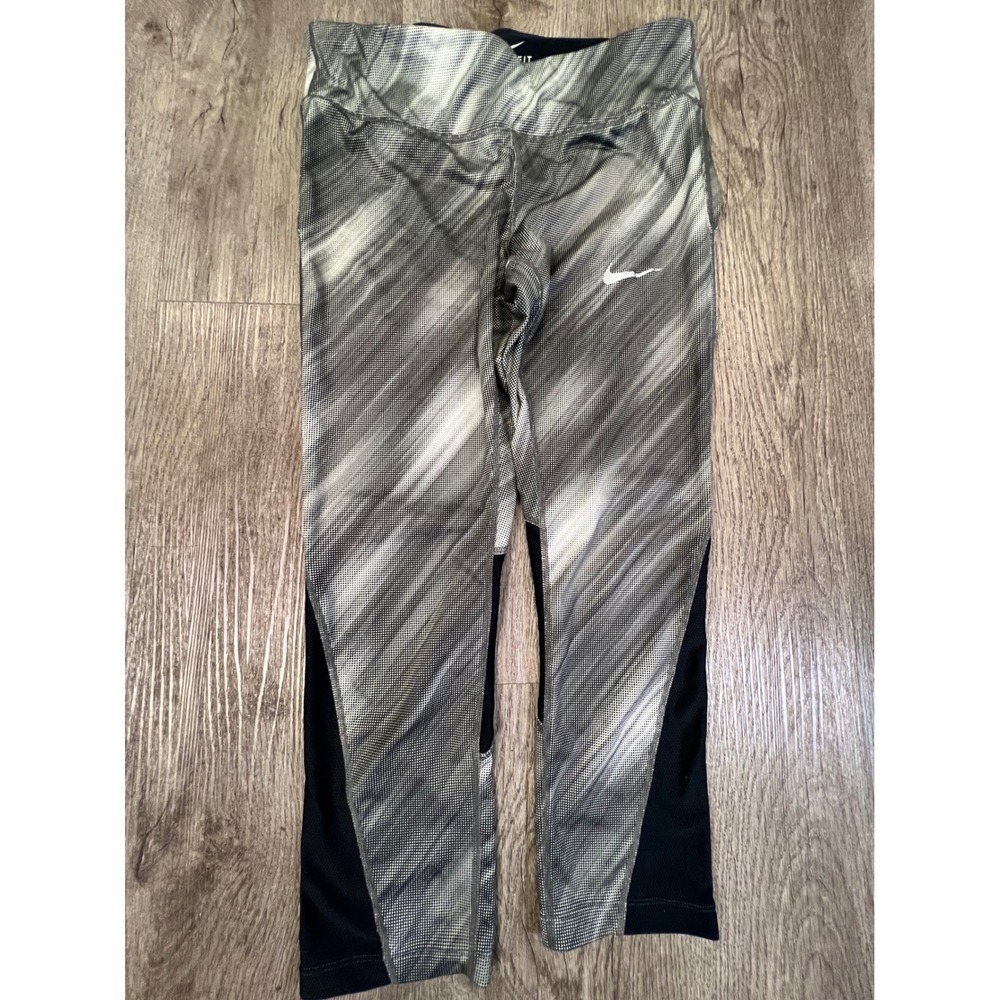 Nike Dri-FIT Womens Grey‎ Glitch Print Mesh Panel Crop Running Leggings Size M